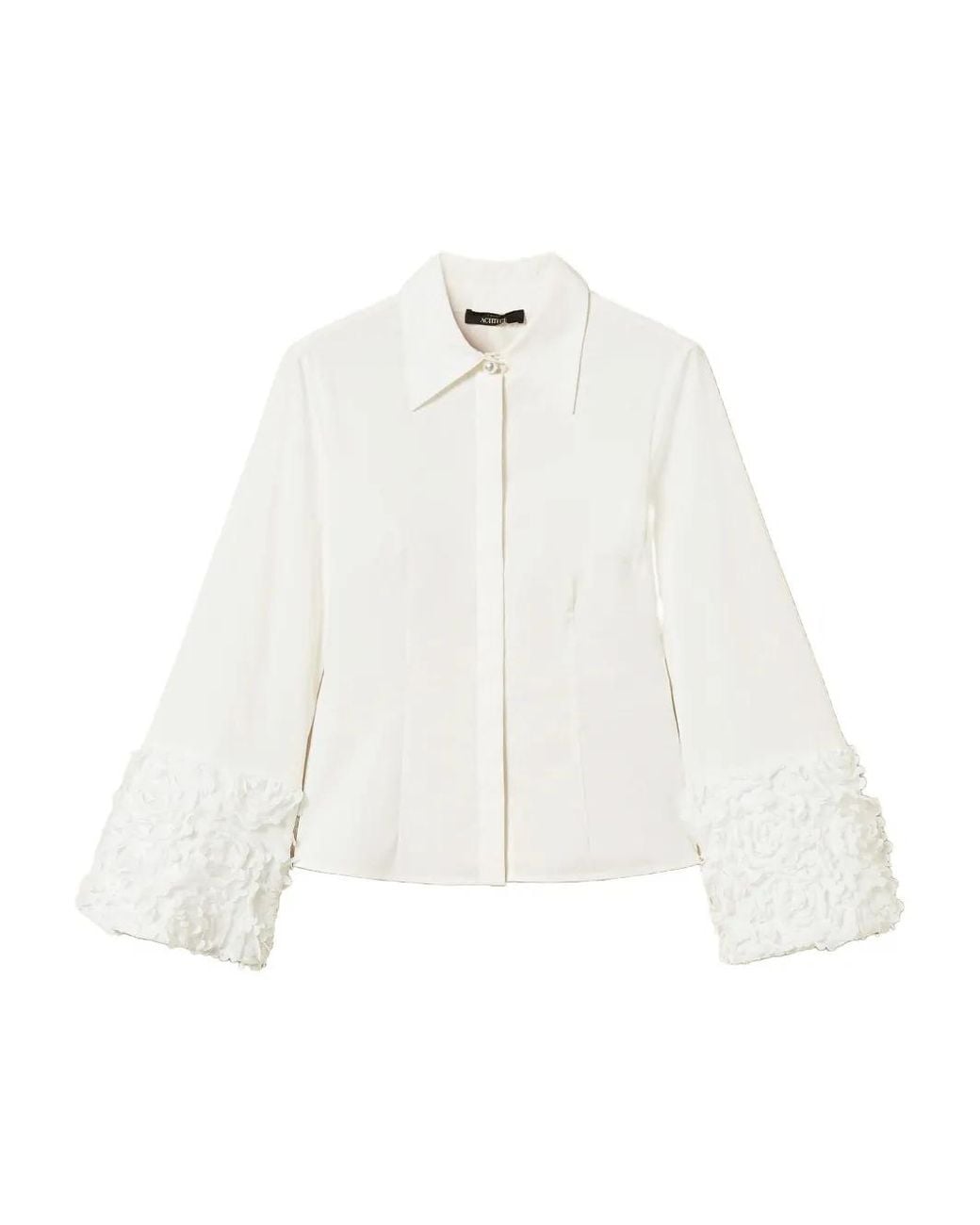 Twinset White Poplin And Tulle Shirt With Flowers