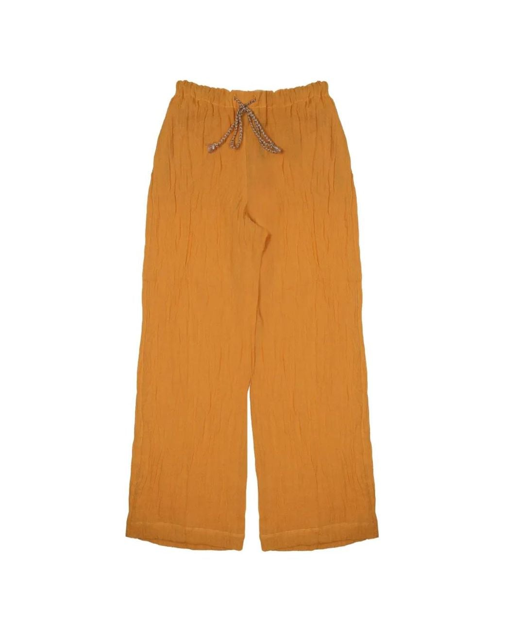 120% Lino Orange Pantalon À Effet Froissé Et Liens De Resserrage
