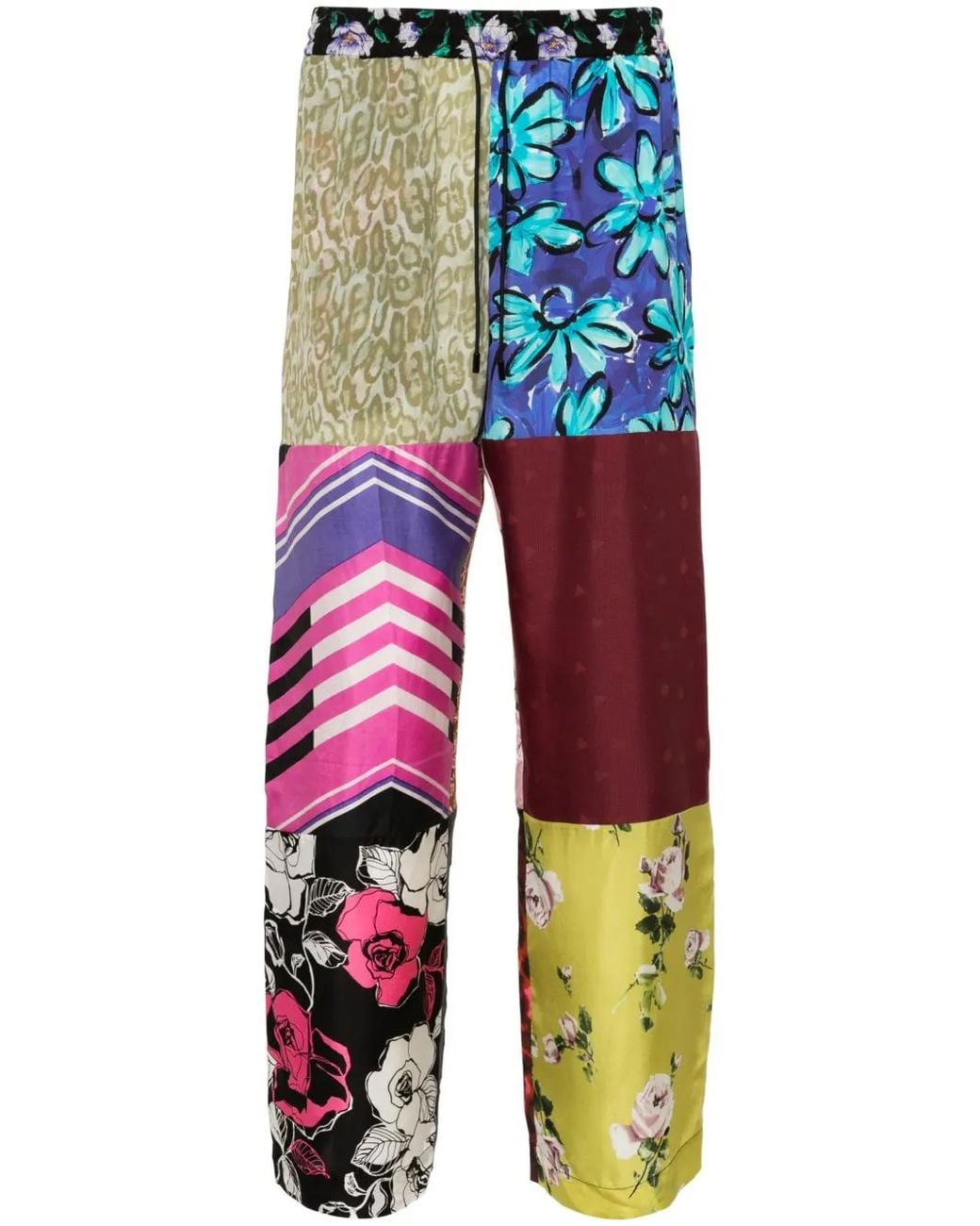 MARINE SERRE Blue Regenerated Silk Scarves Straight-Leg Trousers for men