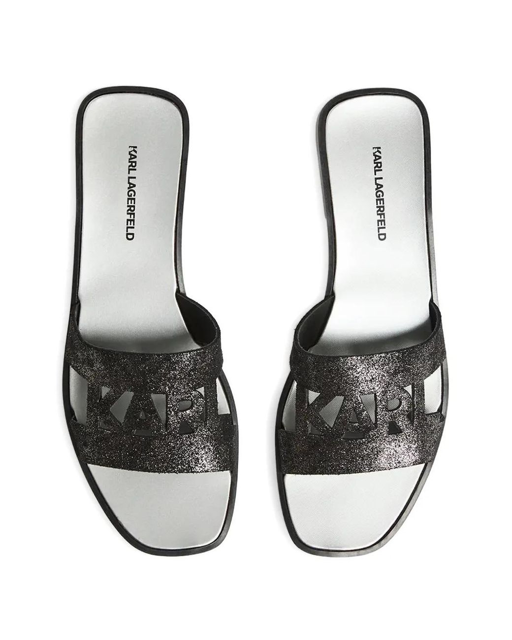 Karl Lagerfeld White Glitter-Effect Cut-Out Slides