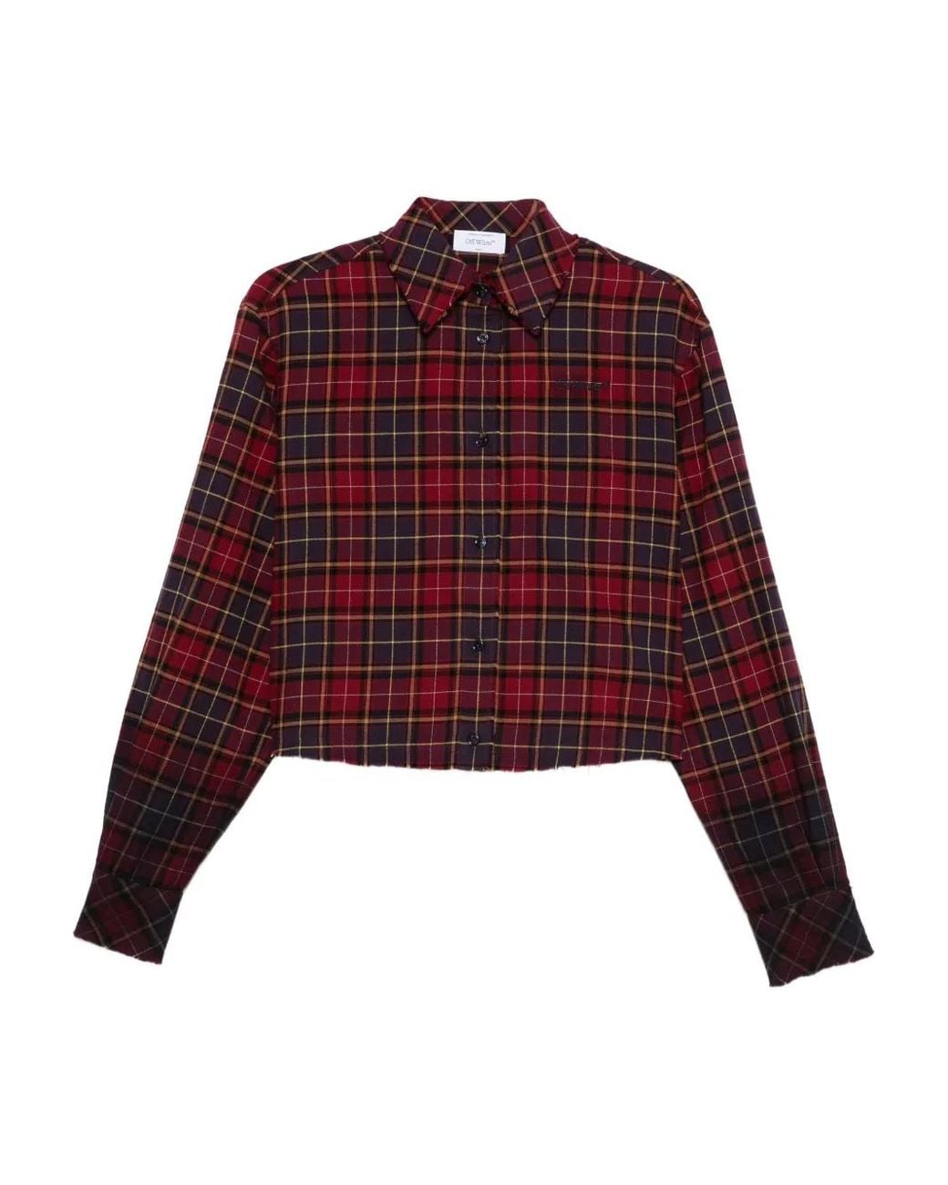 Off-White c/o Virgil Abloh Red Cropped Plaid Shirt With Graphic Print