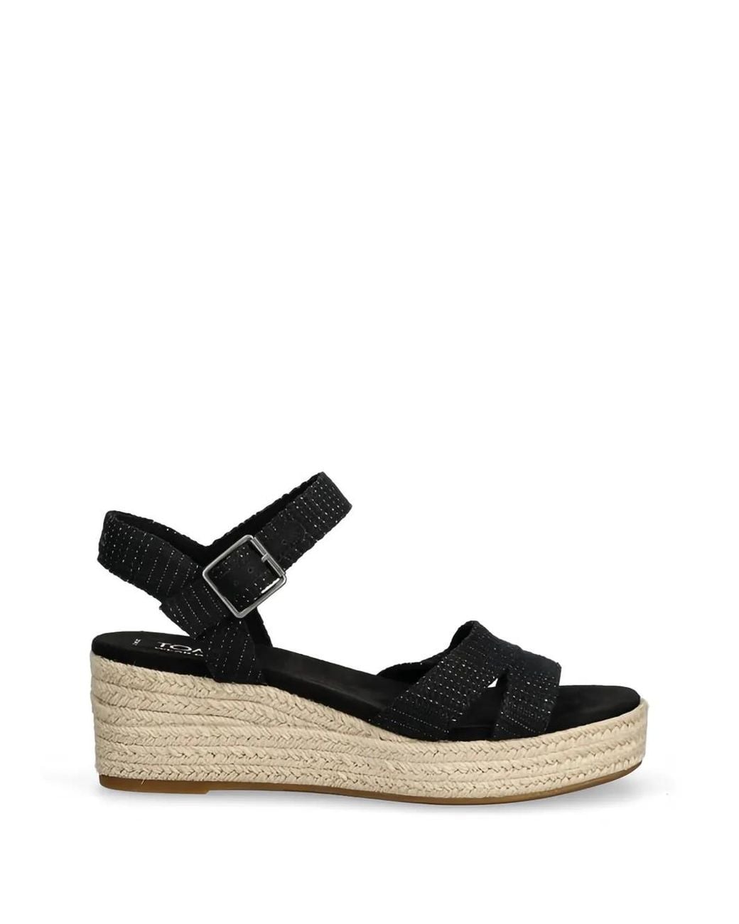 TOMS Black Audrey Buckle Espadrille Sandals