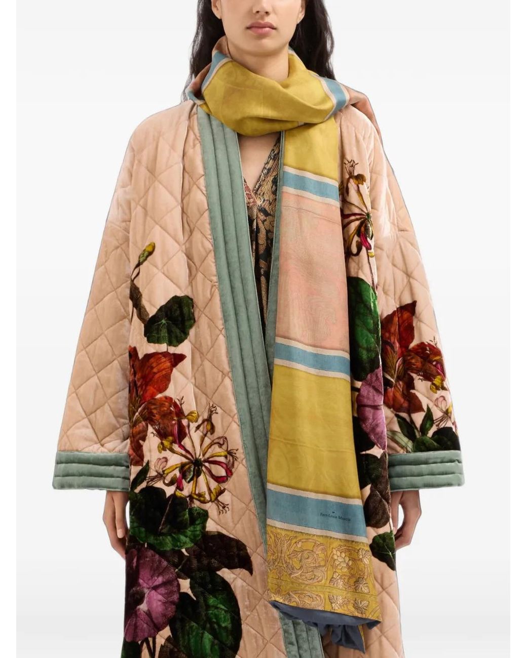 Pierre Louis Mascia Yellow Aloewon Striped Patterned Scarf