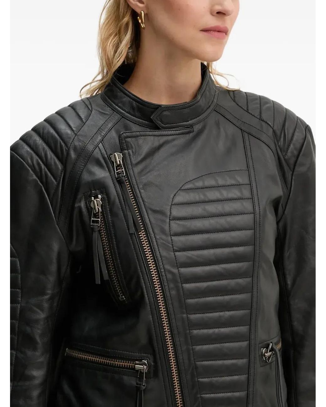 Munthe Black Quilted Panelled Leather Jacket