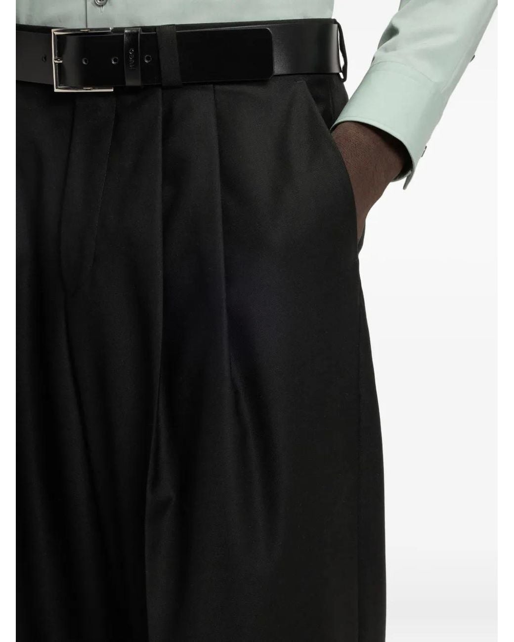 HUGO Black Pleated Wool Trousers for men