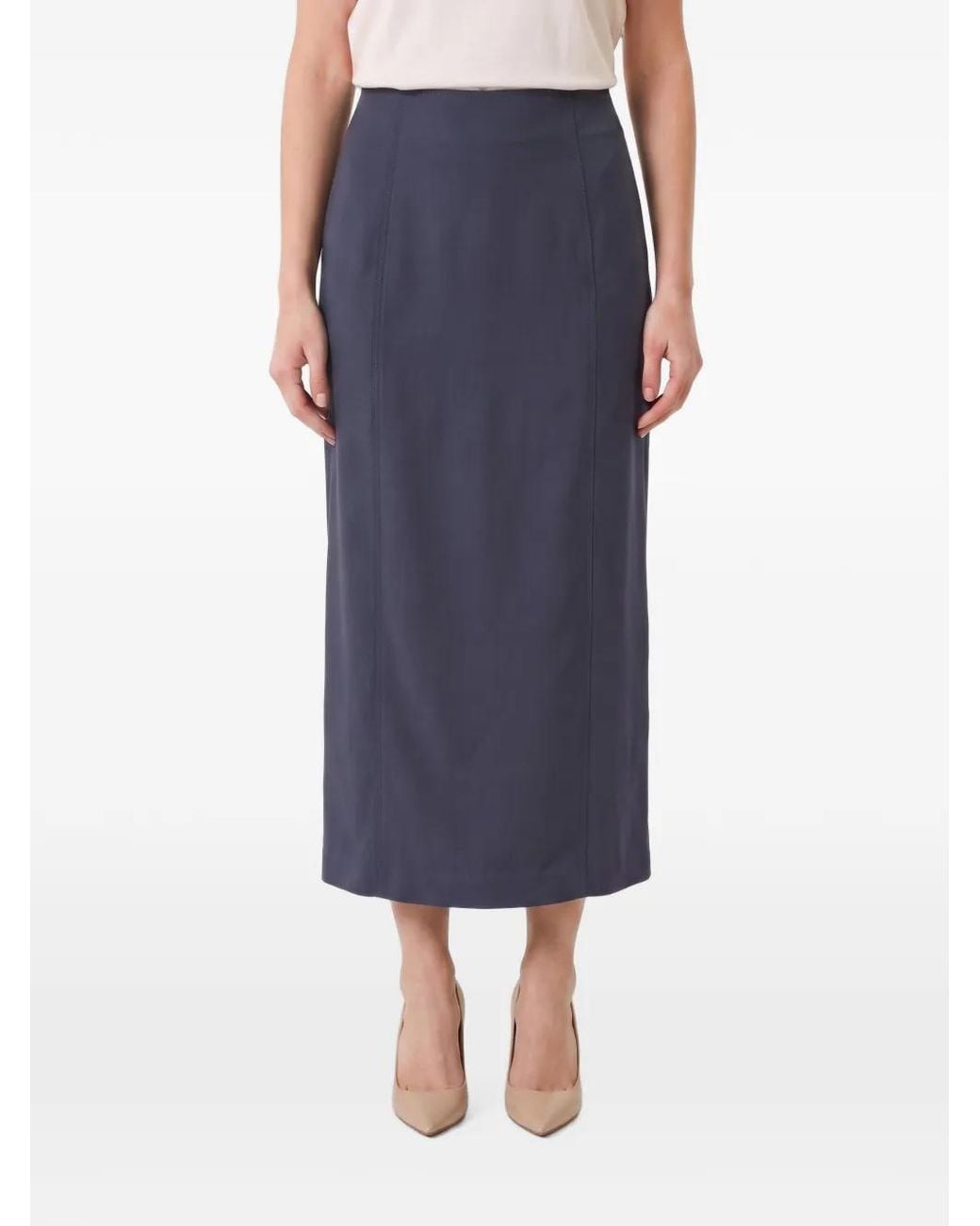 Brunello Cucinelli Blue Vertical-Seam Straight-Cut Maxi Skirt