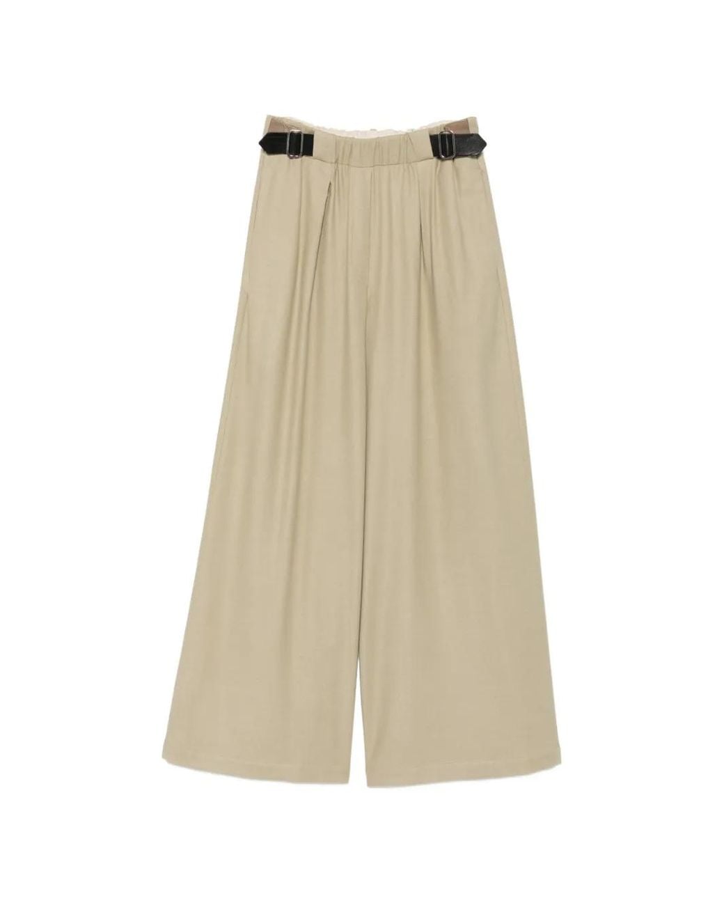 Alysi Natural Buckled-Waist Wide-Leg Trousers
