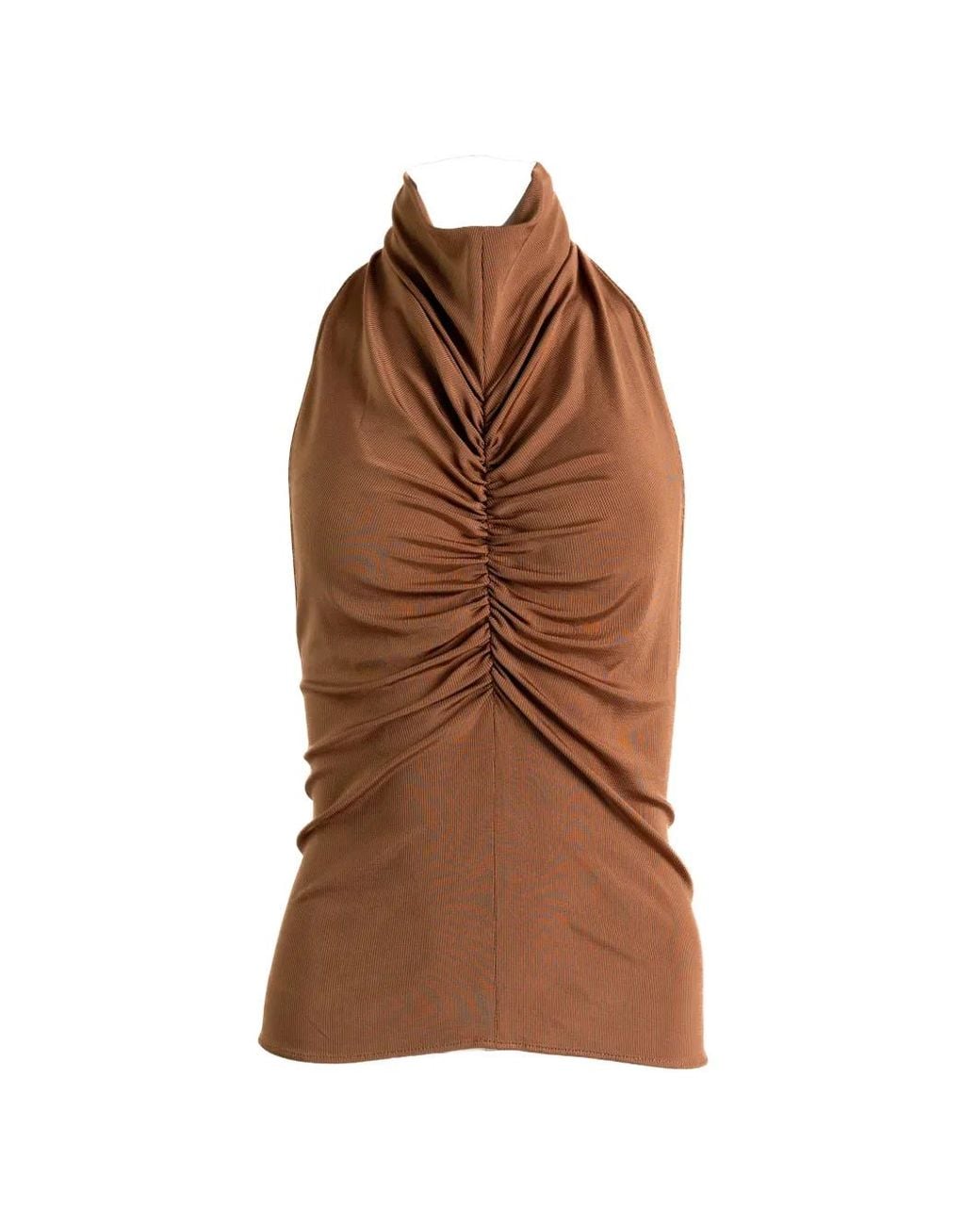 Atlein Brown Funnel-Neck Tank Top