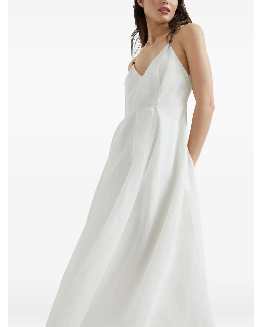 Brunello Cucinelli White Monili Chain-Detail Organza Dress