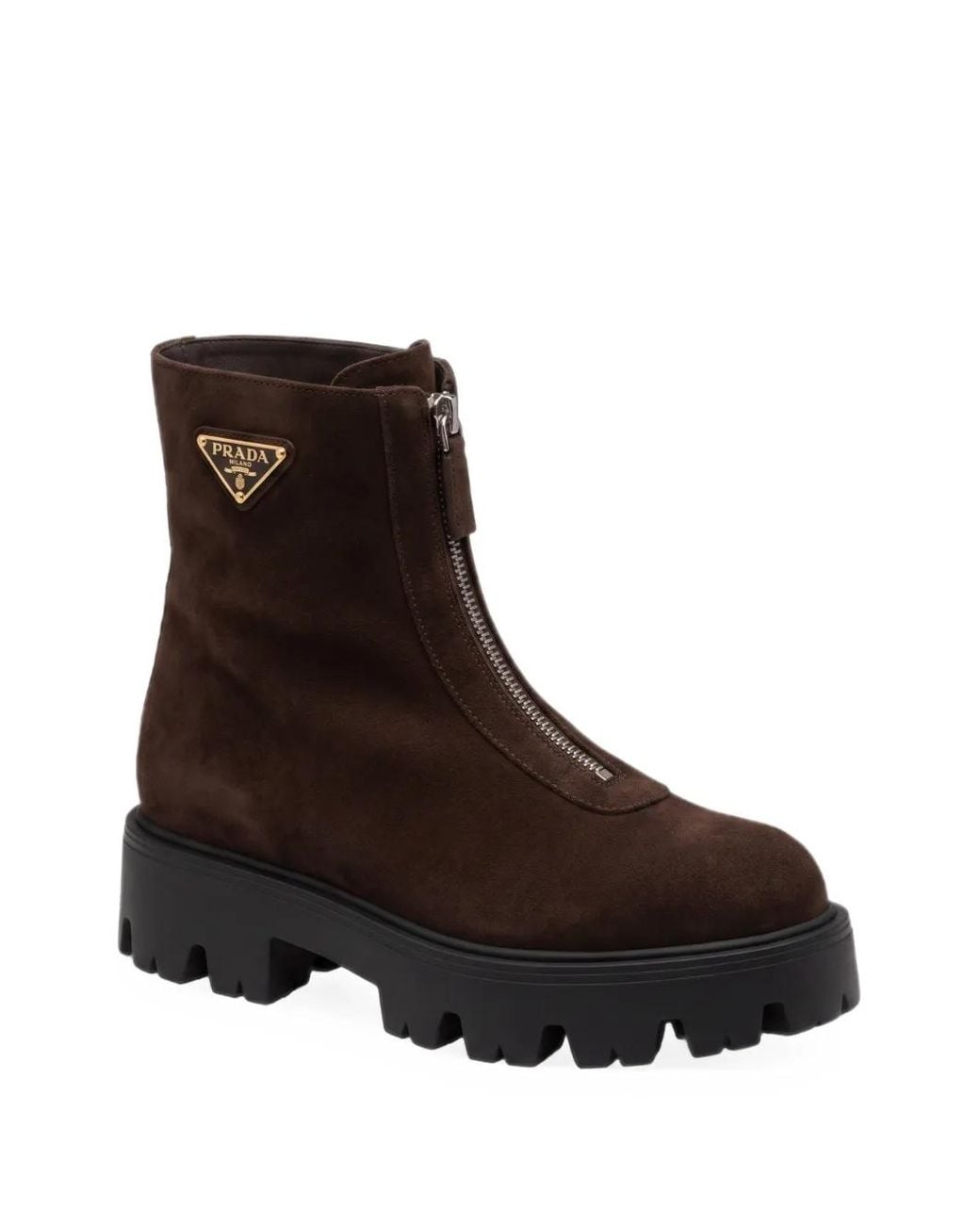 Prada Brown Suede Booties With Zip