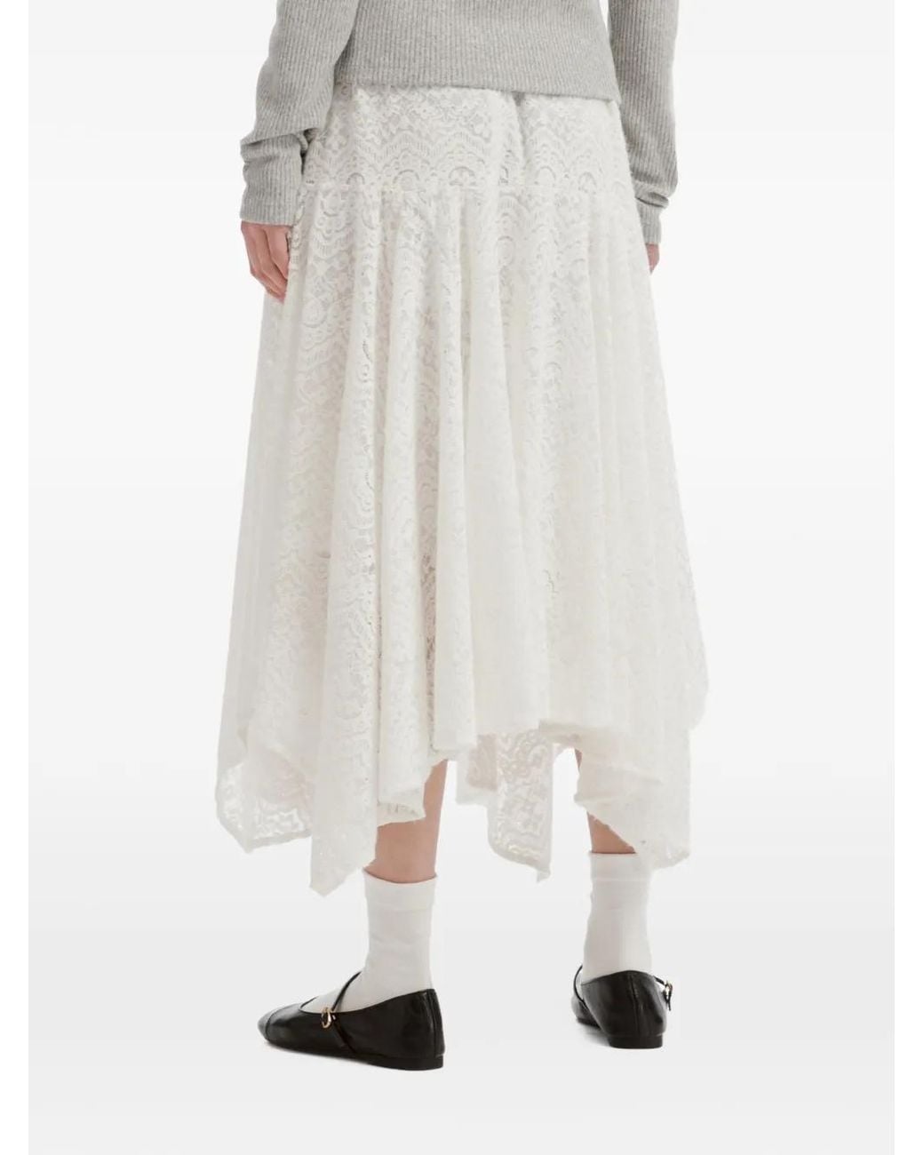 B+ AB White Lace Handkerchief-Hem Midi Skirt