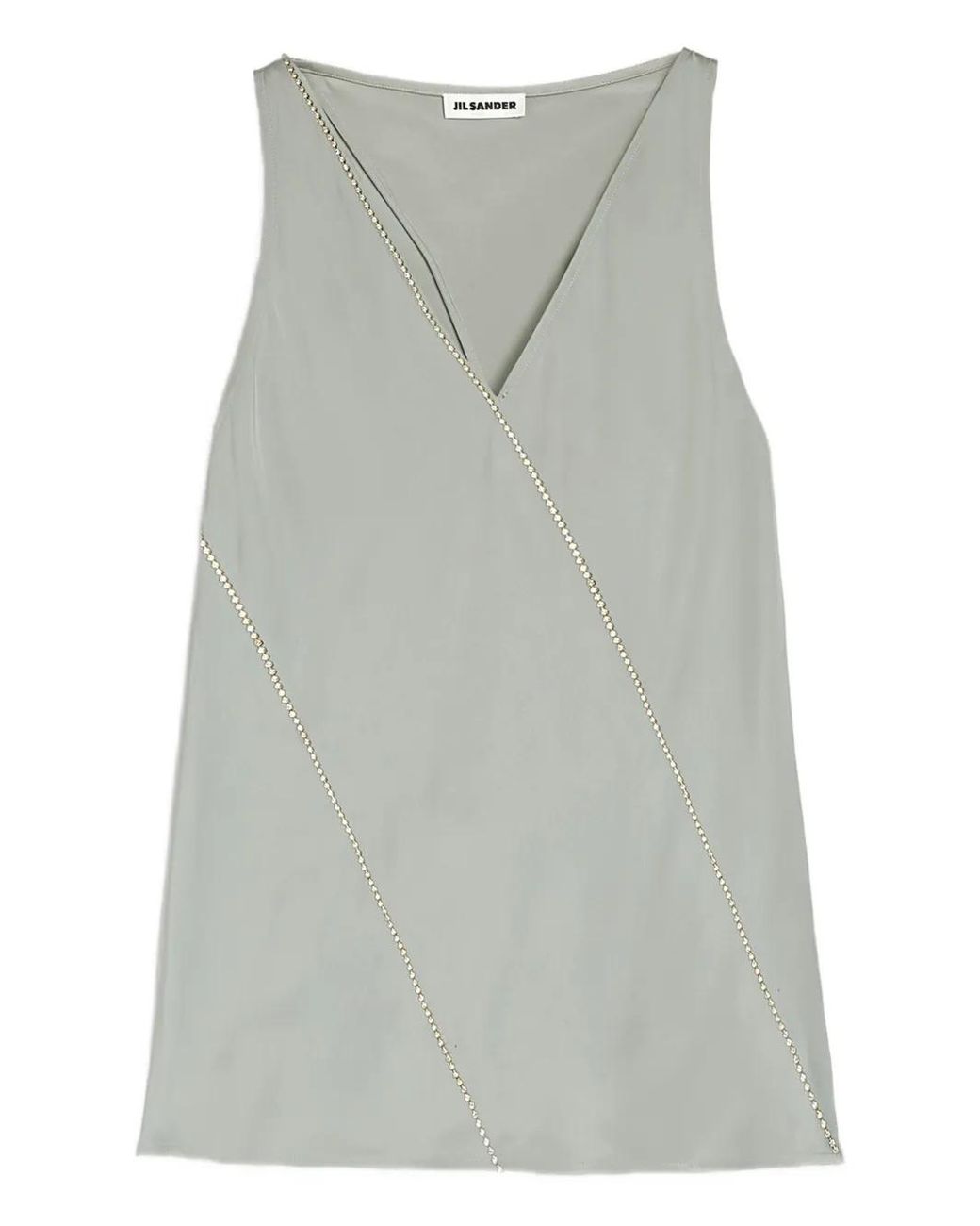 Jil Sander Gray V-Neck Top With Crystal