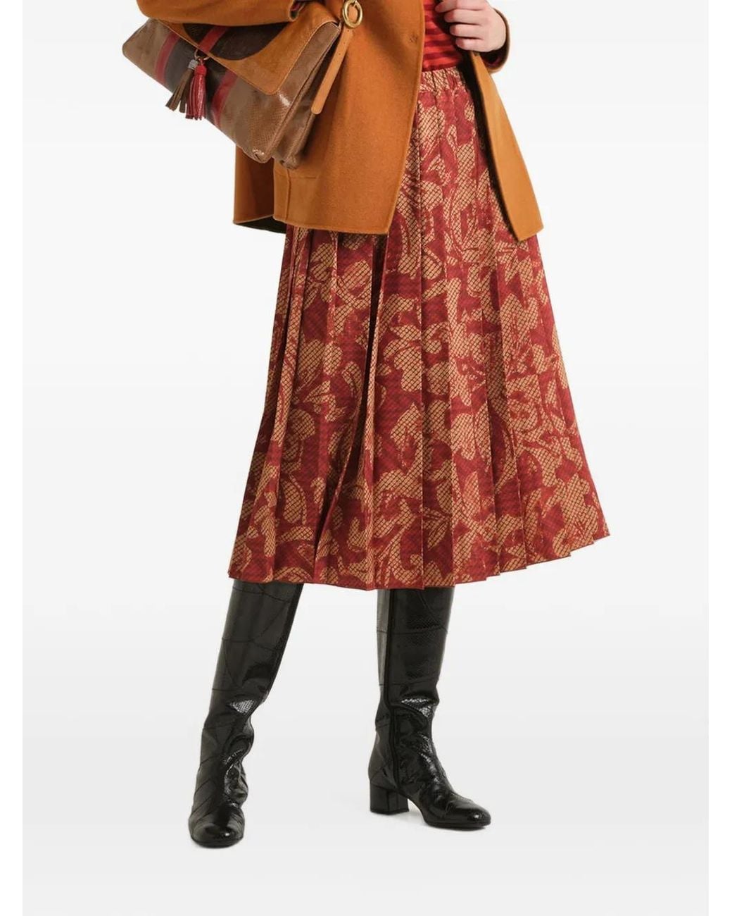 Maliparmi Red Sweet Foliage Pleated Skirt