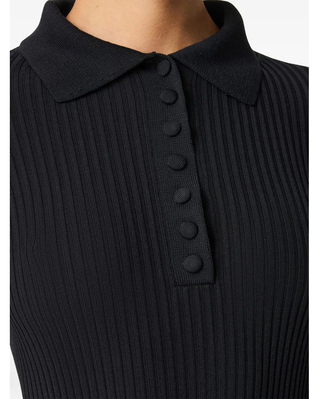 Another Tomorrow Black Ribbed-Knit Polo Top