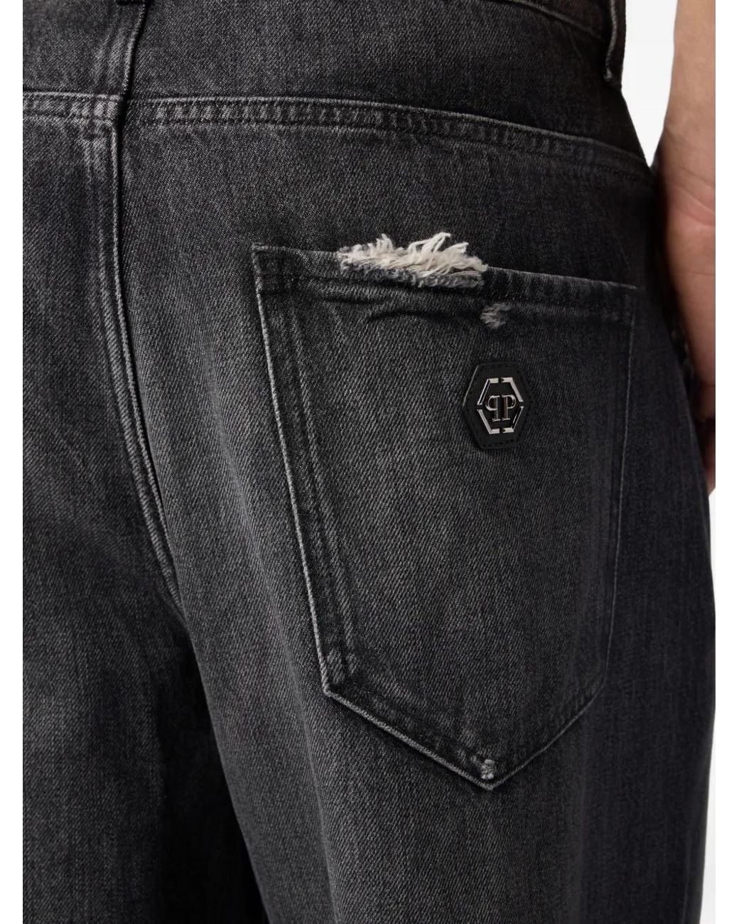 Philipp Plein Black Distressed Loose-Fit Jeans for men