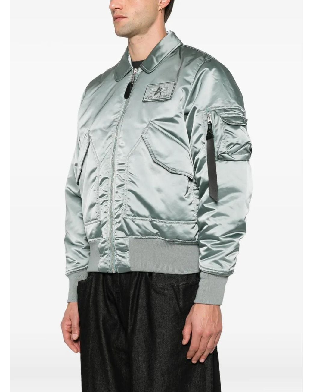 Alpha Industries Gray Logo-Patch Bomber Jacket for men