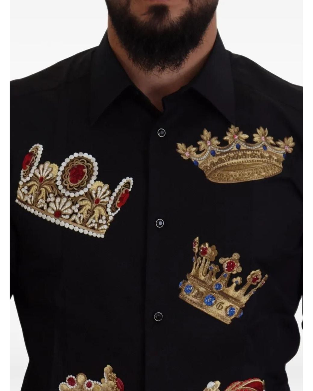 Dolce & Gabbana Black Crown-Embroidered Shirt for men