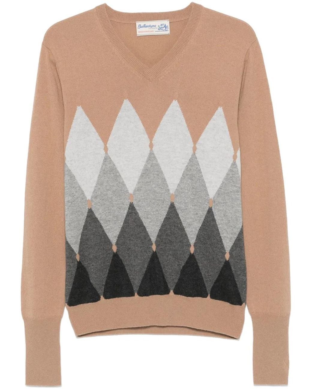 Ballantyne Gray Diamond-Pattern V-Neck Sweater for men