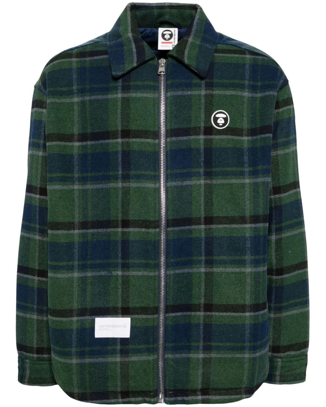 Aape By A Bathing Ape Green Moonface Logo Check Jacket for men