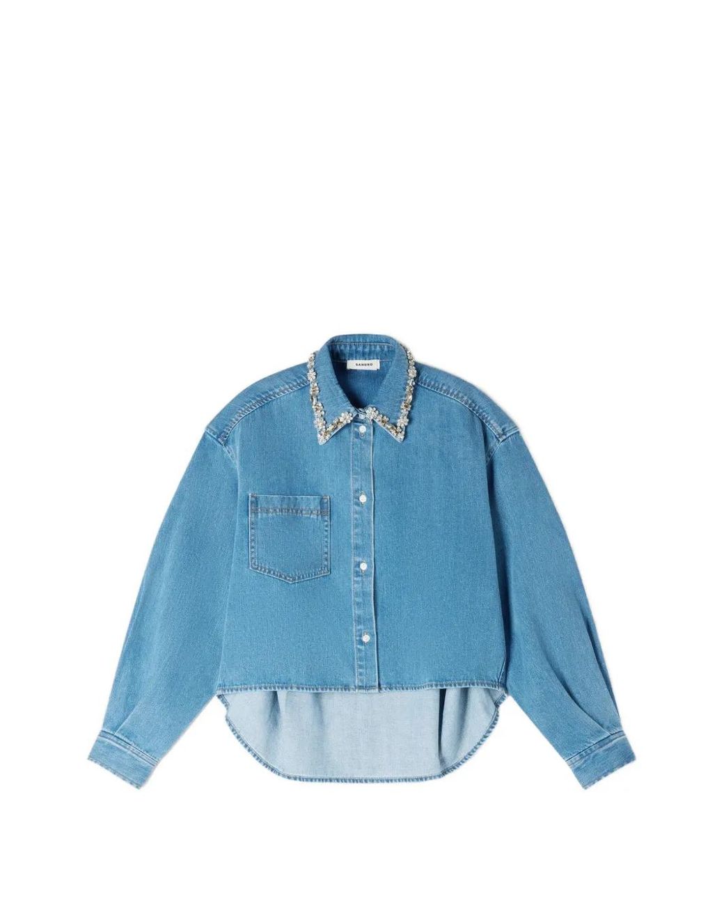 Sandro Blue Denim Shirt With Rhinestones