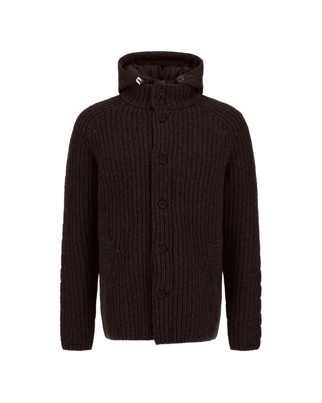 Herno Black Cable-Knit Hooded Jacket for men