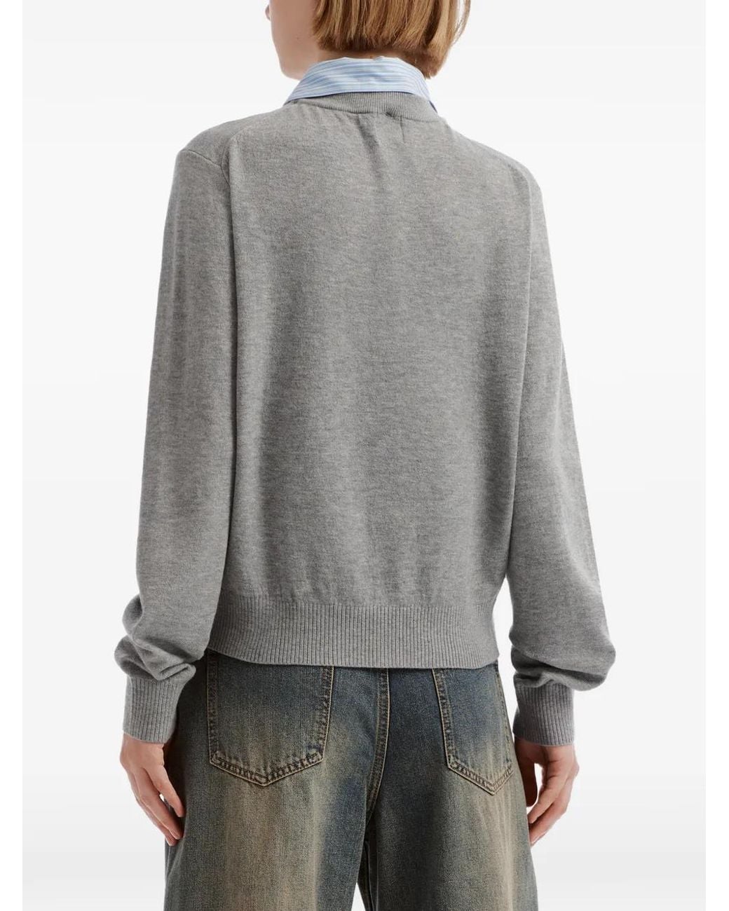 B+ AB Gray Layered-Collar Button-Up Cardigan