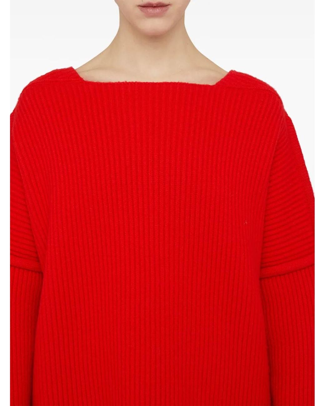 Jil Sander Red Raised-Seam Sweater