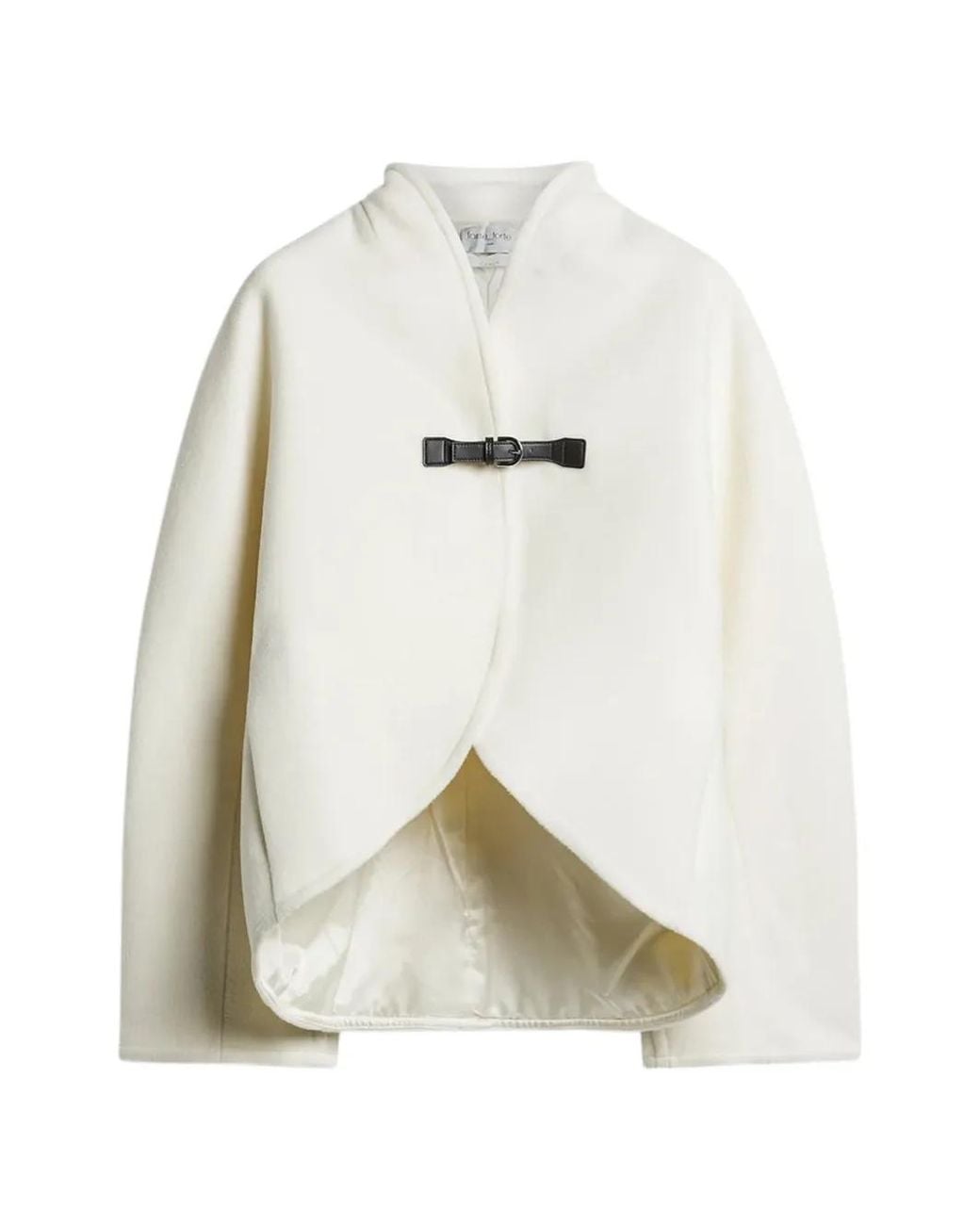 Forte_forte White Buckle-Fastening Cropped Coat