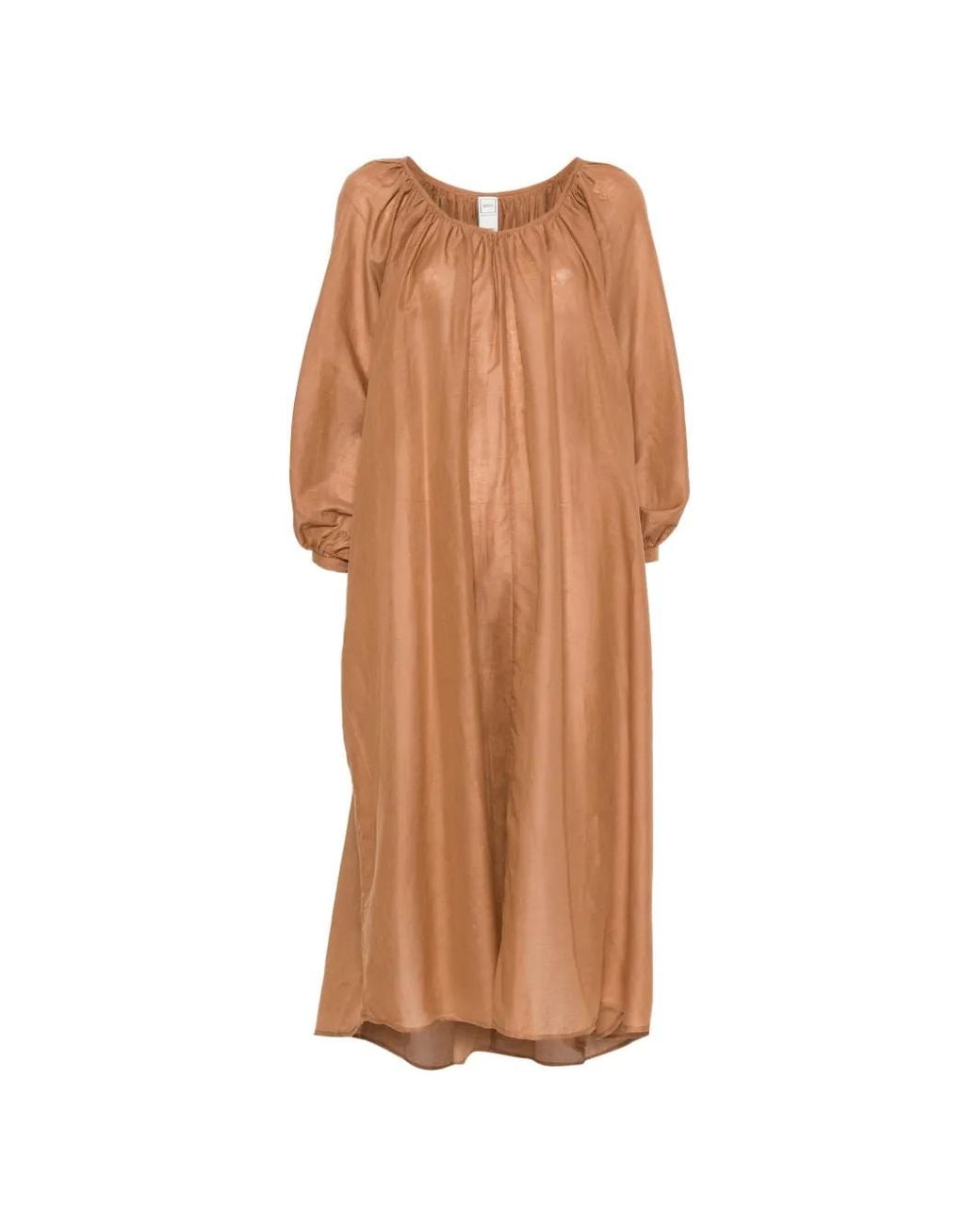 120% Lino Brown Gathered Maxi Dress