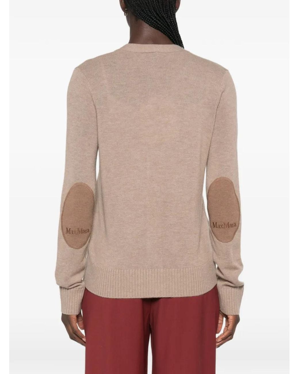 Max Mara Natural Cardigan À Logo Brodé Et Coudières