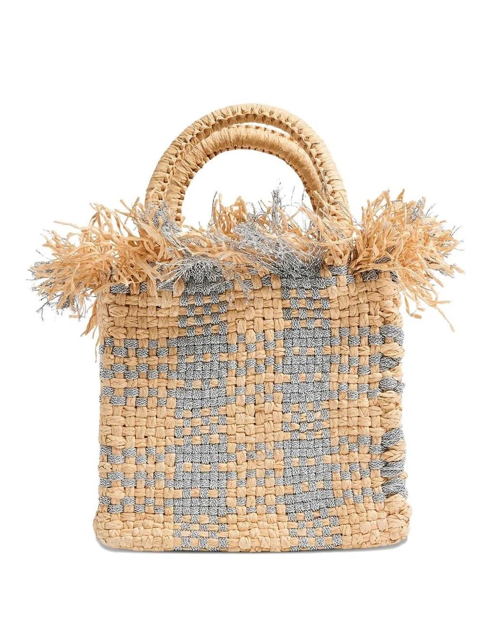 PAMELA MUNSON White Mini Check Mate Woven Tote Bag