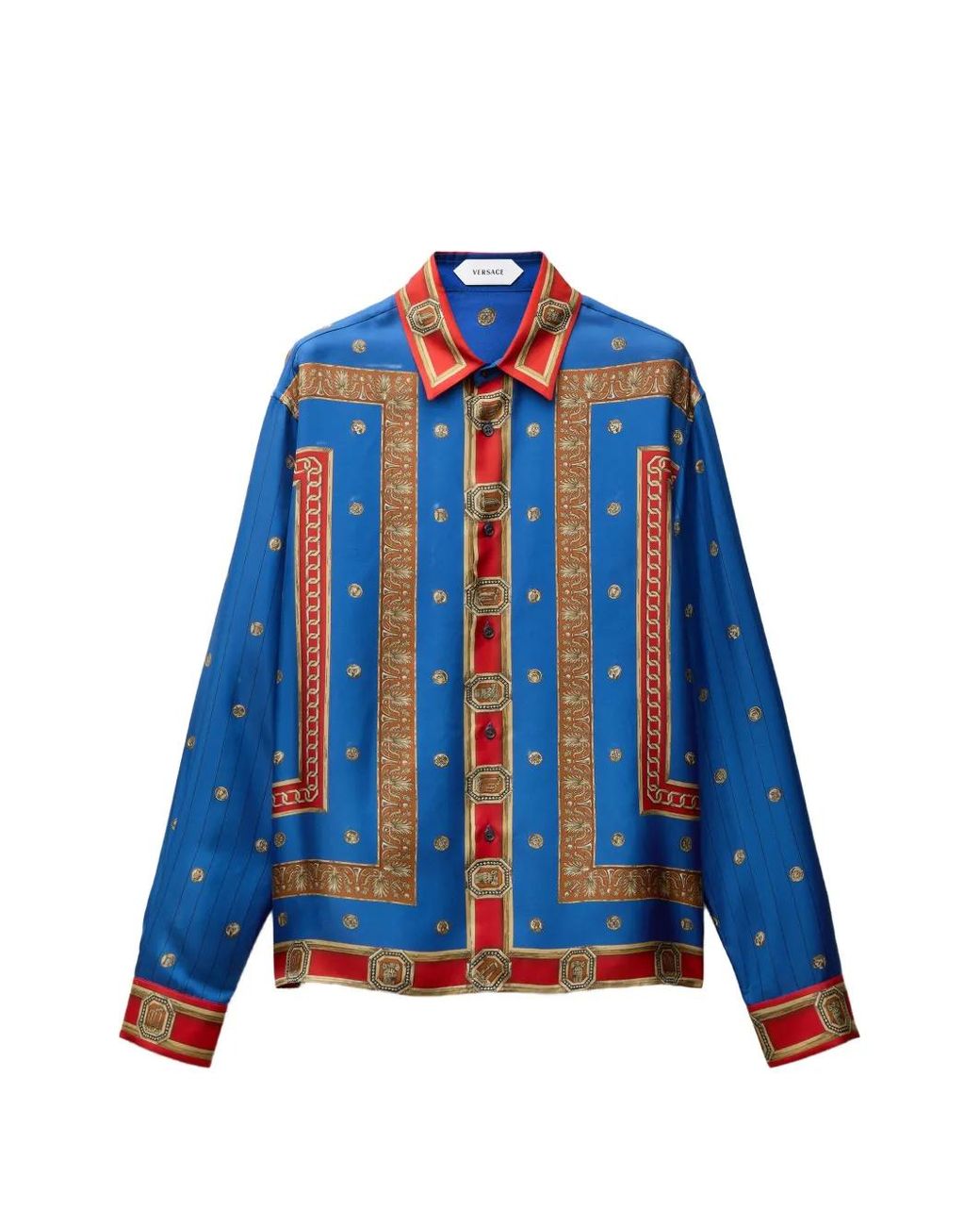 Versace Blue Printed Silk Twill Regular Shirt for men