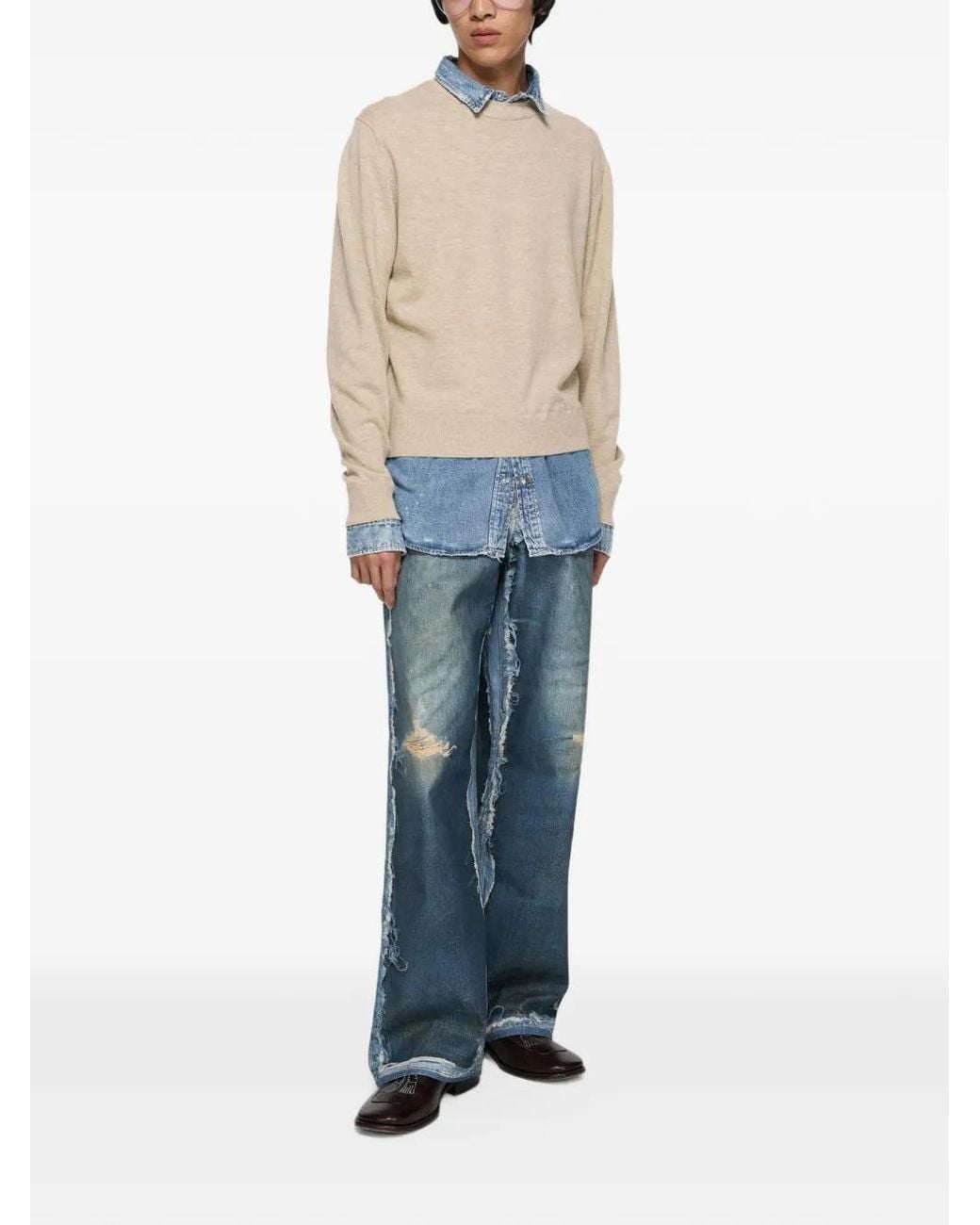 Acne White Layered Wool Sweater