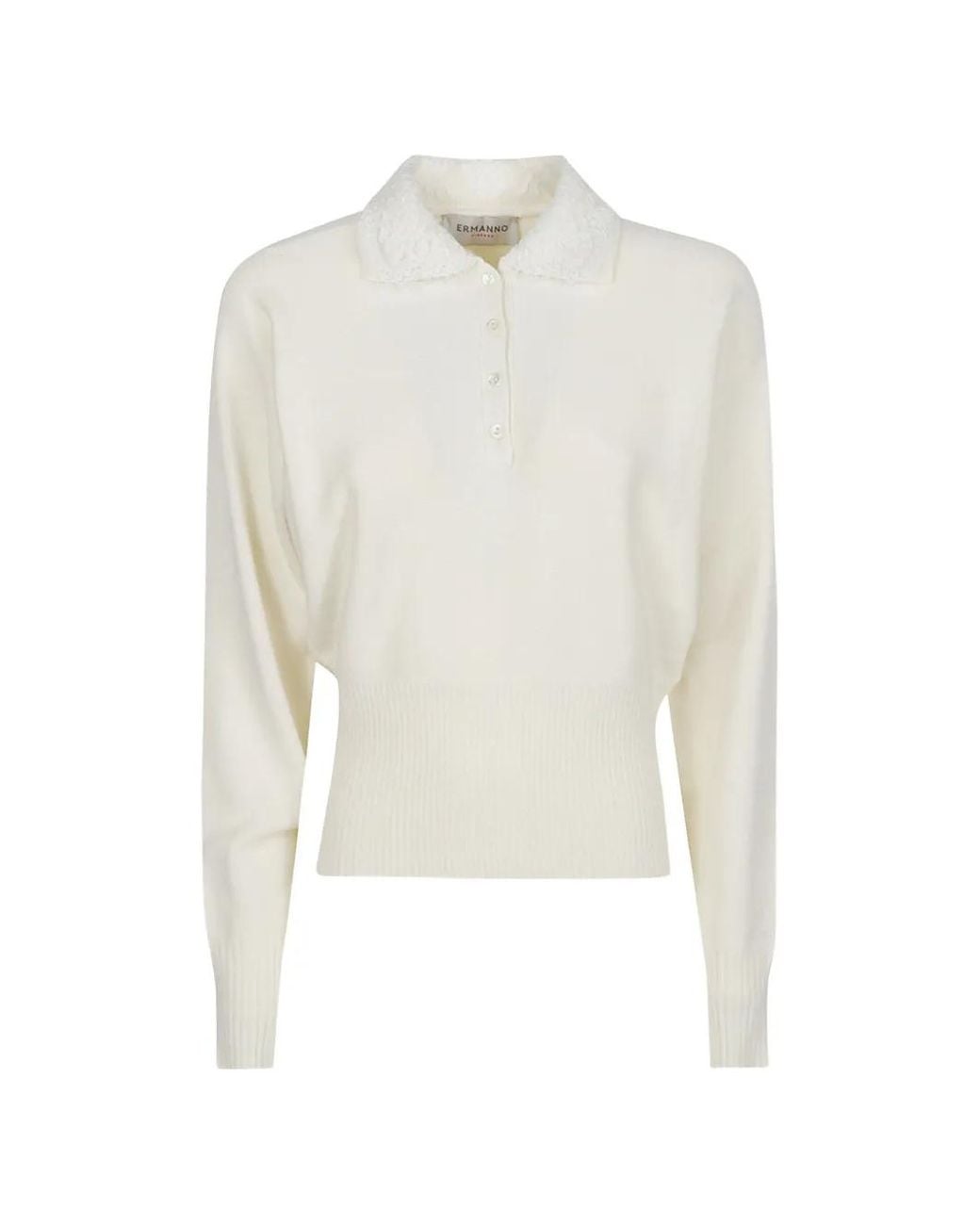 ERMANNO FIRENZE White Lace-Collar Polo Top