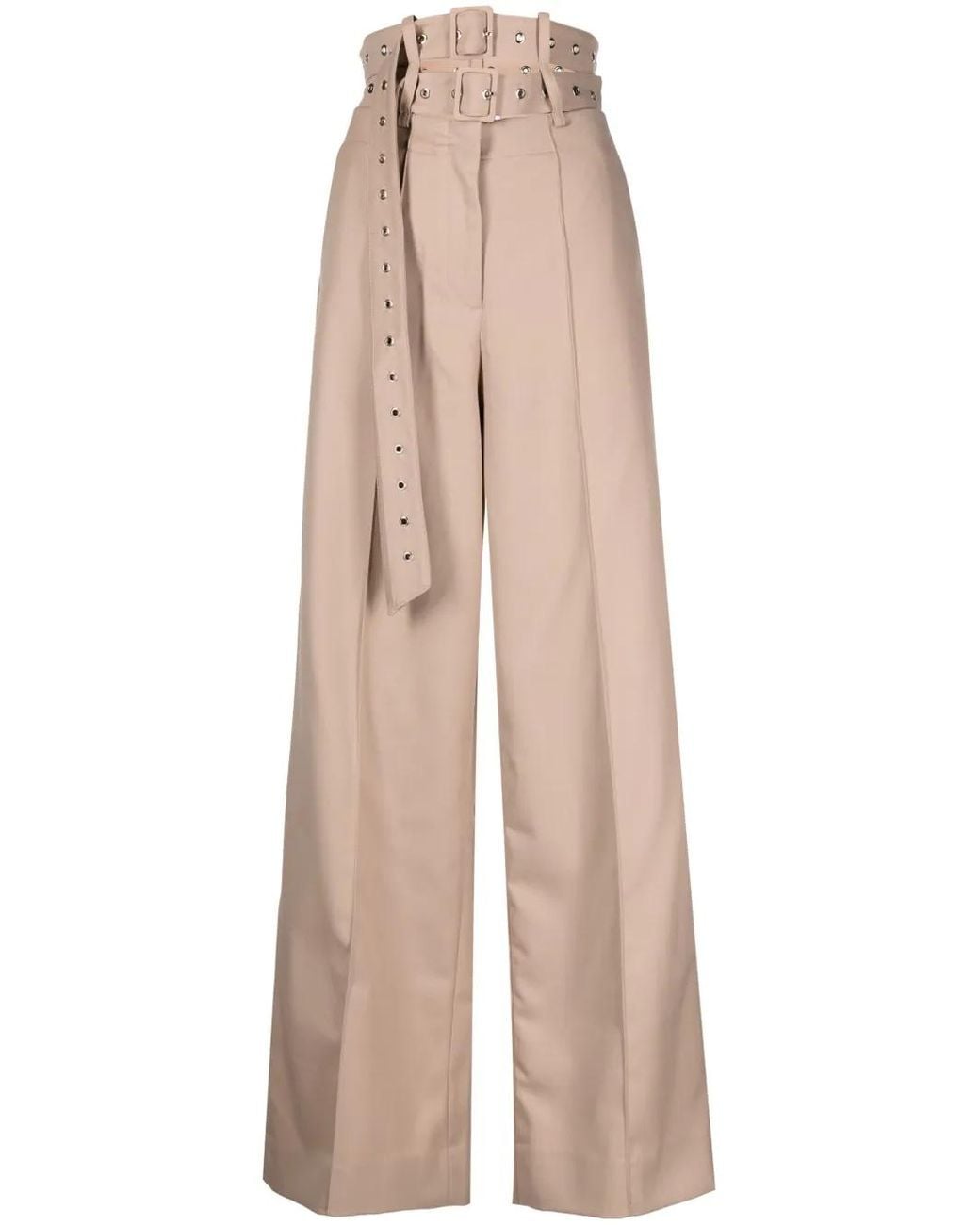 ROKH Natural Belted Wide-Leg Trousers