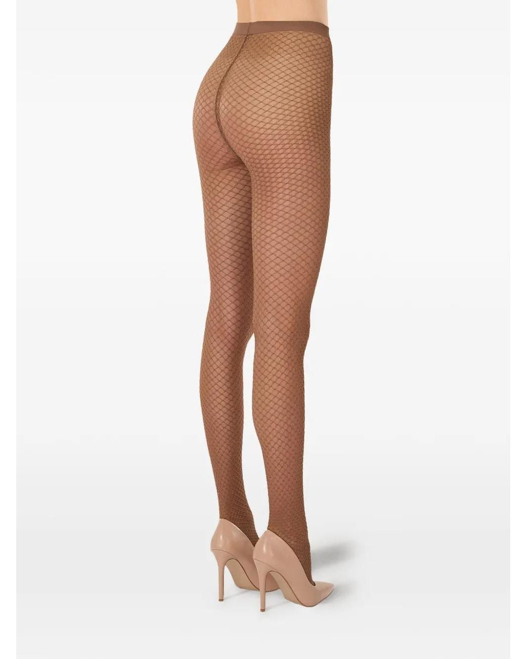 Wolford White Shimmer-Effect Fishnet Tights