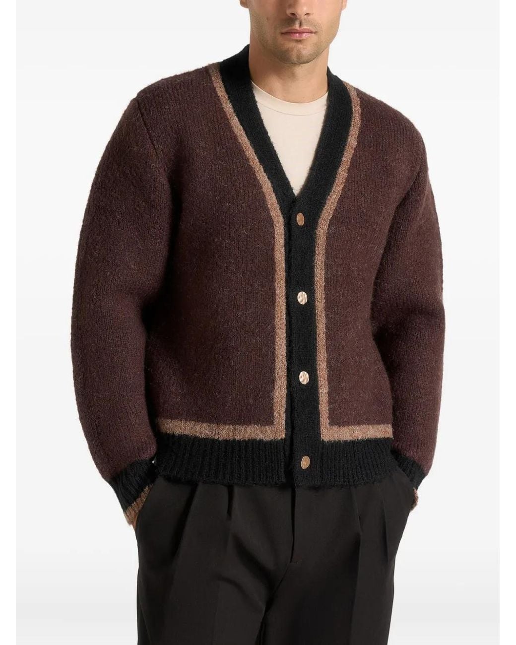 Manière De Voir Brown Elon Contrast-Detail Knit Cardigan for men
