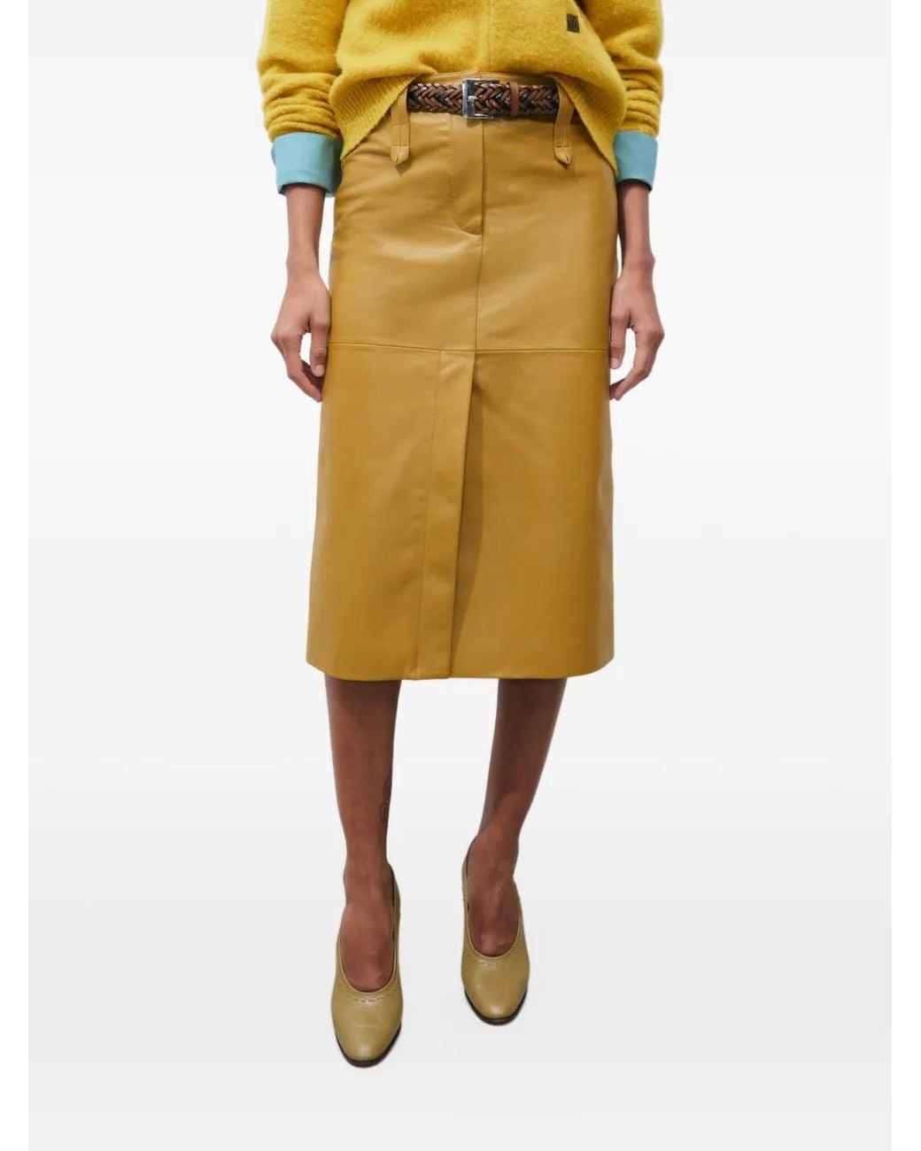 Tory Burch Yellow Leather Skirt