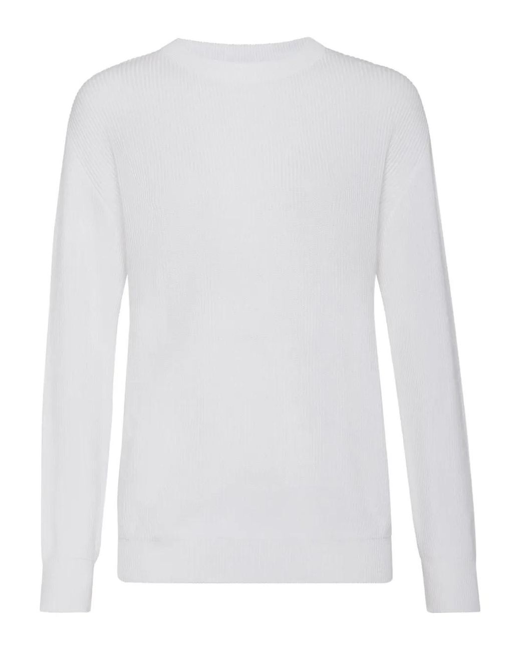 Brunello Cucinelli White Cotton English Rib Sweater With Monili