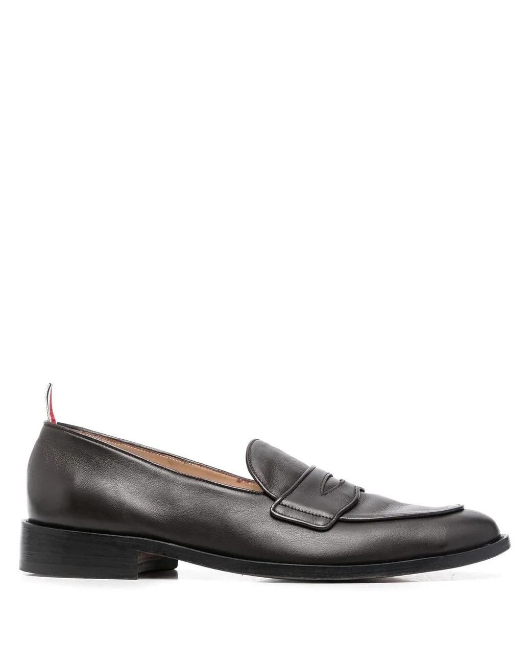 Thom Browne Gray Vitello Leather Varsity Penny Loafers With Leather Soles for men