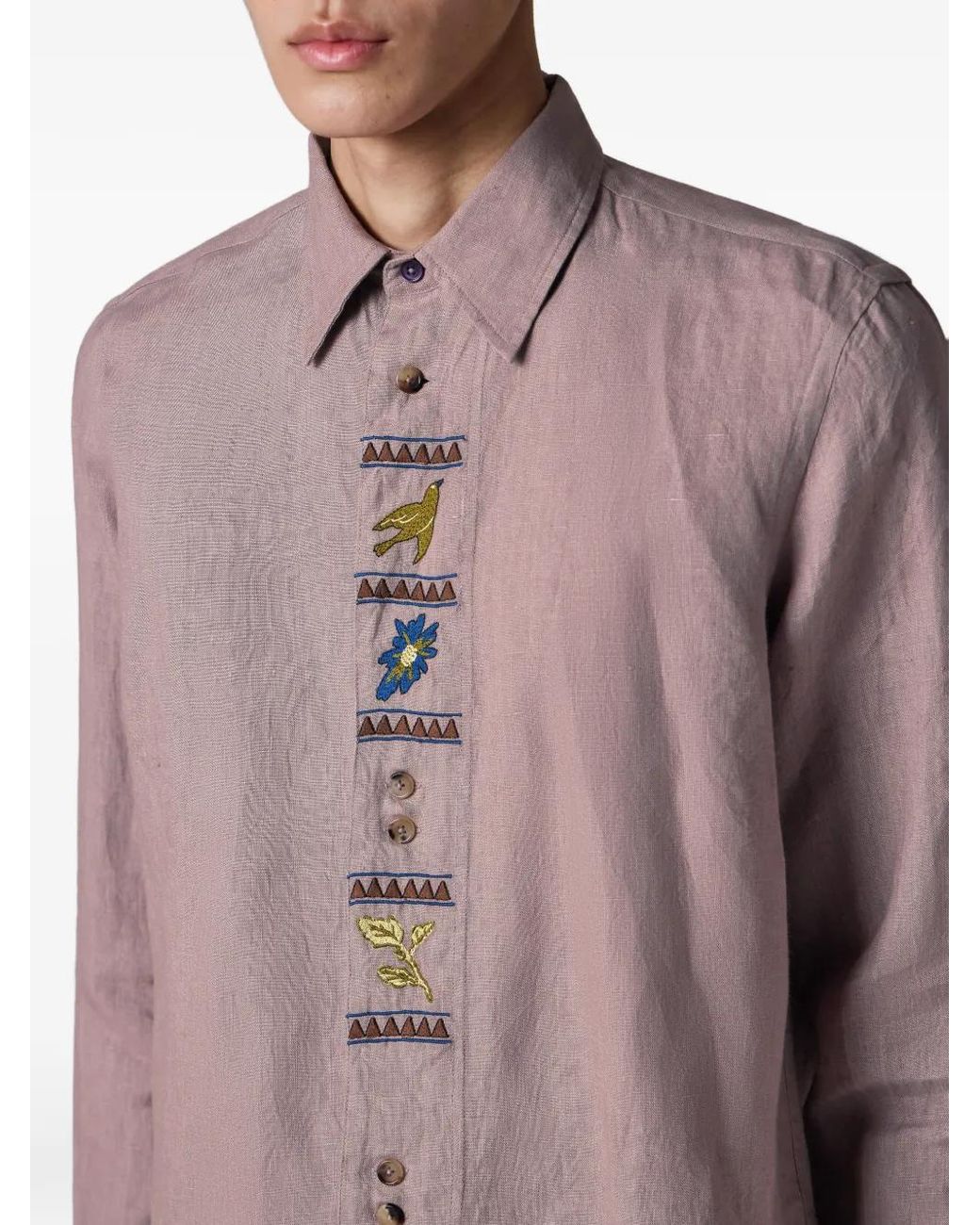 Paul Smith Purple Embroidered Linen Shirt for men