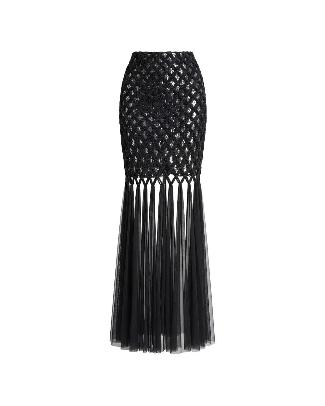 Gemy Maalouf Black Sequin-Embellished Crochet-Tulle Skirt