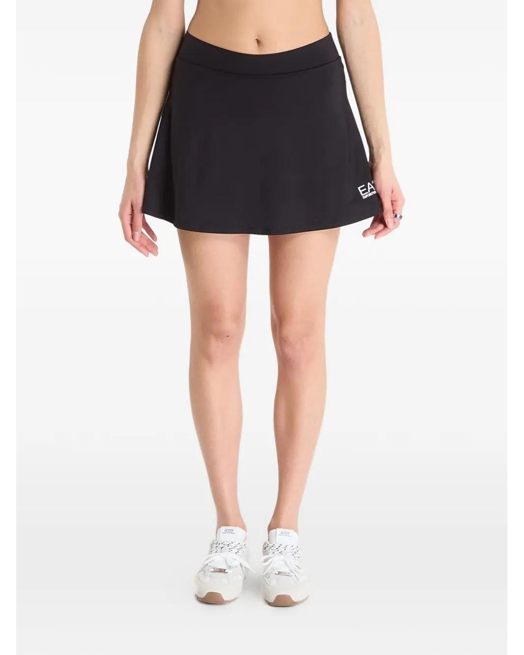 EA7 Black Logo-Print Flared Mini Skirt