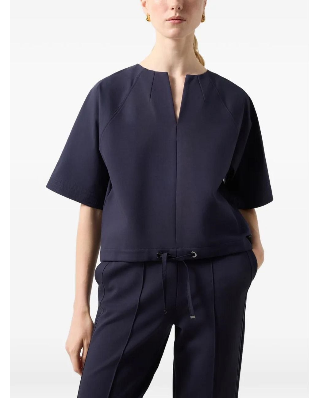 Bogner Blue Raglan-Sleeve Drawstring-Hem Top