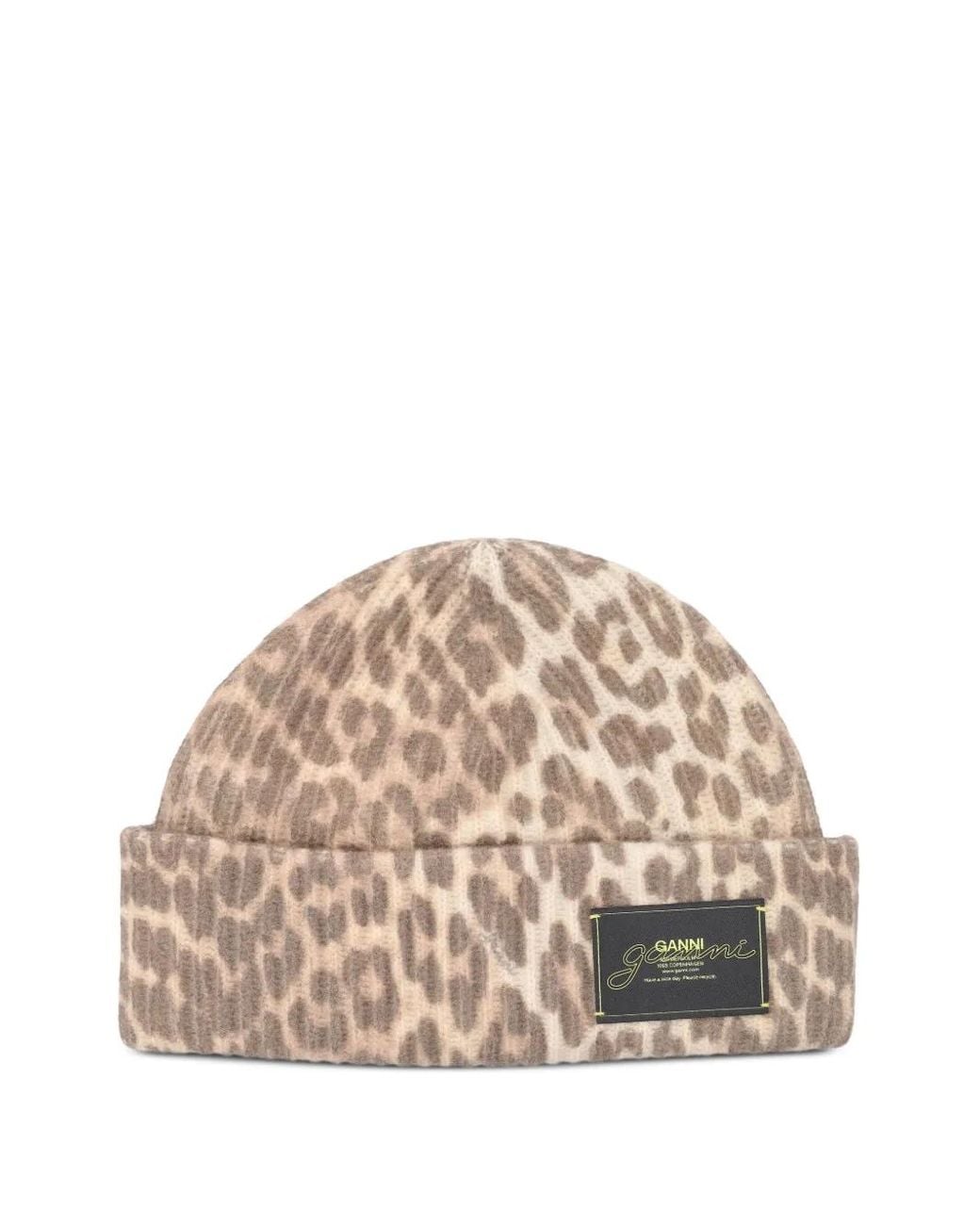 Ganni Natural Beanie Aus Wolle Mit Animal-Print