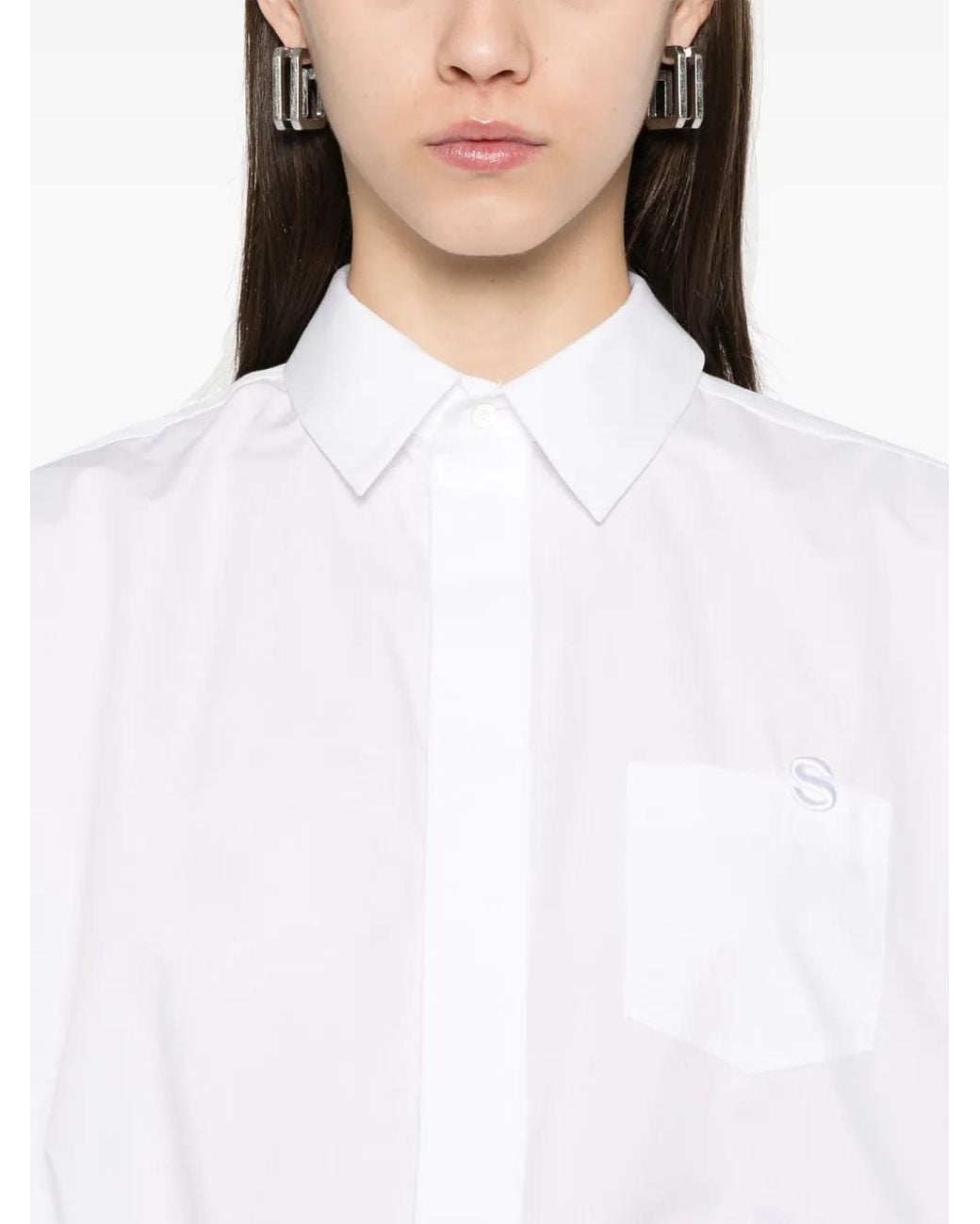Sacai White Logo-Embroidered Shirt