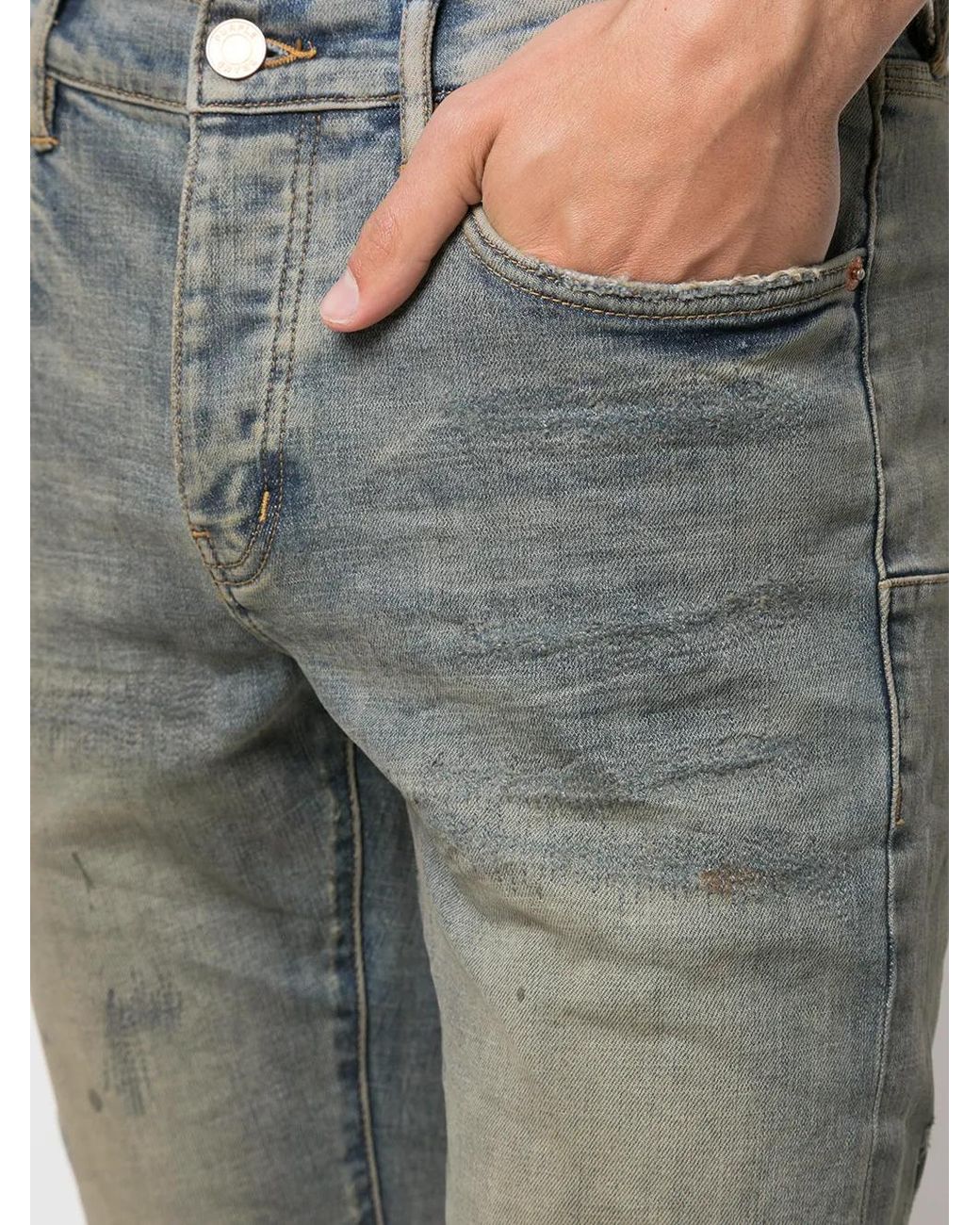 Purple Brand Blue P011 Dirty Oil Repair Pants for men