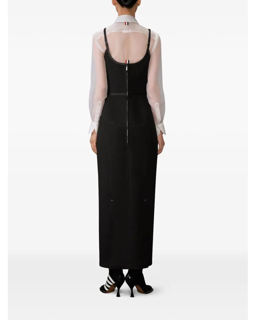 Thom Browne Black Satin-Detail Tipped Maxi Dress