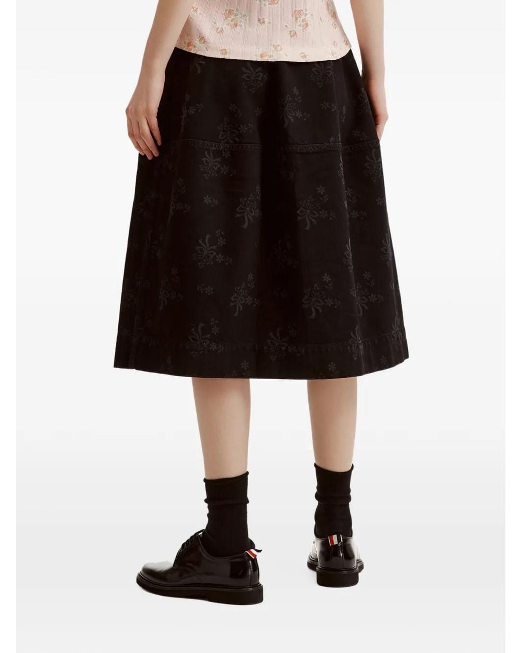 Simone Rocha Black Bow-Print Midi Skirt