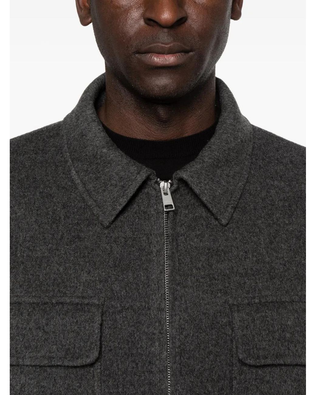 Sandro Black Zipped Wool Overshirt for men